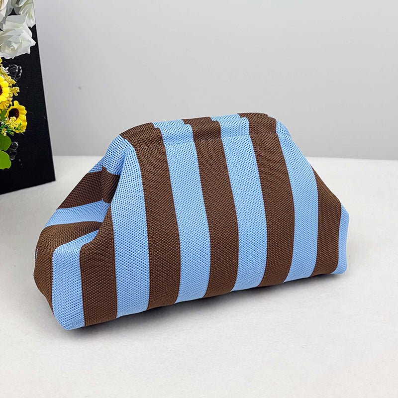 Sac Tricoté Femme à Rayures - Pochette Élégante Sans Bandoulière, 30x22x9 cm - IVOIRART.COM
