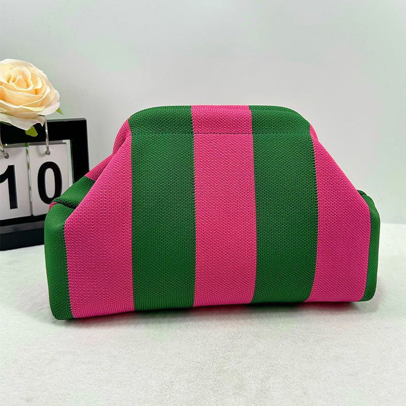 Sac Tricoté Femme à Rayures - Pochette Élégante Sans Bandoulière, 30x22x9 cm - IVOIRART.COM