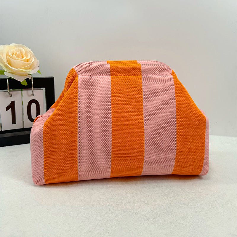Sac Tricoté Femme à Rayures - Pochette Élégante Sans Bandoulière, 30x22x9 cm - IVOIRART.COM
