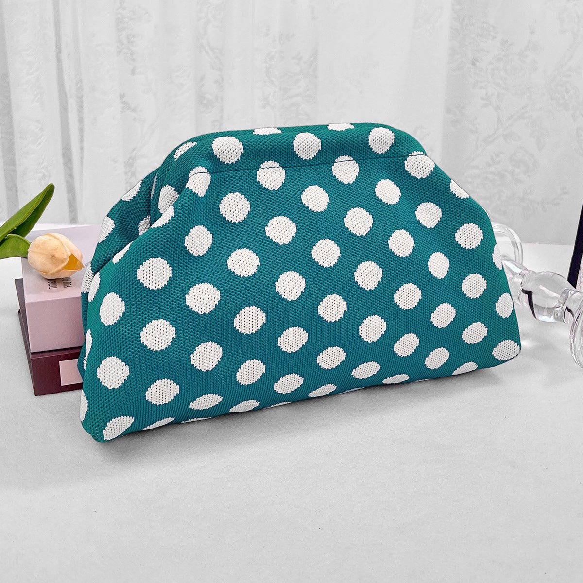 Sac Tricoté Femme à Rayures - Pochette Élégante Sans Bandoulière, 30x22x9 cm - IVOIRART.COM