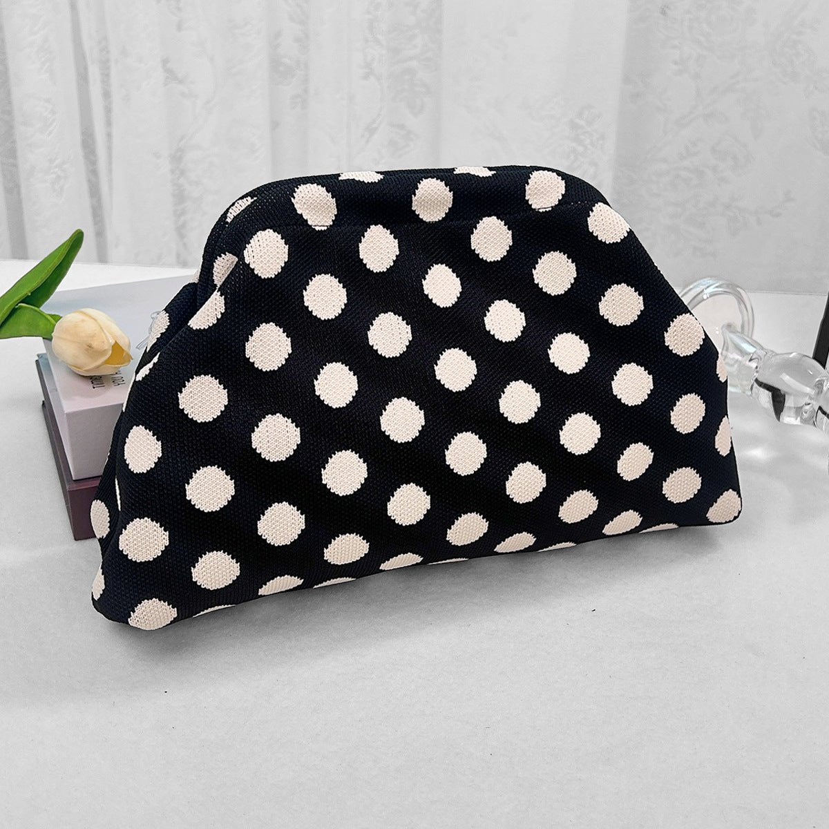 Sac Tricoté Femme à Rayures - Pochette Élégante Sans Bandoulière, 30x22x9 cm - IVOIRART.COM