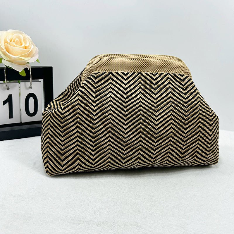 Sac Tricoté Femme à Rayures - Pochette Élégante Sans Bandoulière, 30x22x9 cm - IVOIRART.COM