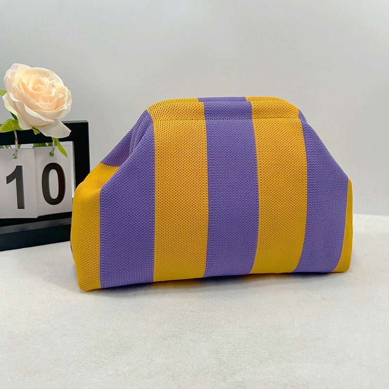 Sac Tricoté Femme à Rayures - Pochette Élégante Sans Bandoulière, 30x22x9 cm - IVOIRART.COM