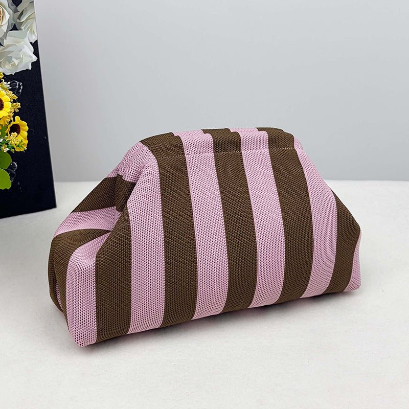 Sac Tricoté Femme à Rayures - Pochette Élégante Sans Bandoulière, 30x22x9 cm - IVOIRART.COM