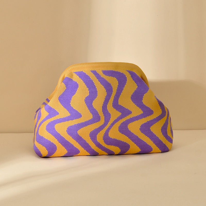 Sac Tricoté Femme à Rayures - Pochette Élégante Sans Bandoulière, 30x22x9 cm - IVOIRART.COM