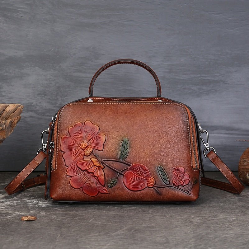 Sac Vintage en Cuir de Vachette avec Détails Embossés et Design à Main - IVOIRART.COM