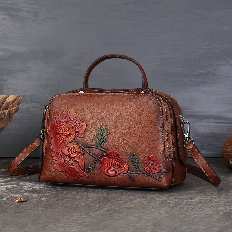 Sac Vintage en Cuir de Vachette avec Détails Embossés et Design à Main - IVOIRART.COM