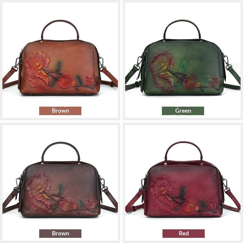 Sac Vintage en Cuir de Vachette avec Détails Embossés et Design à Main - IVOIRART.COM
