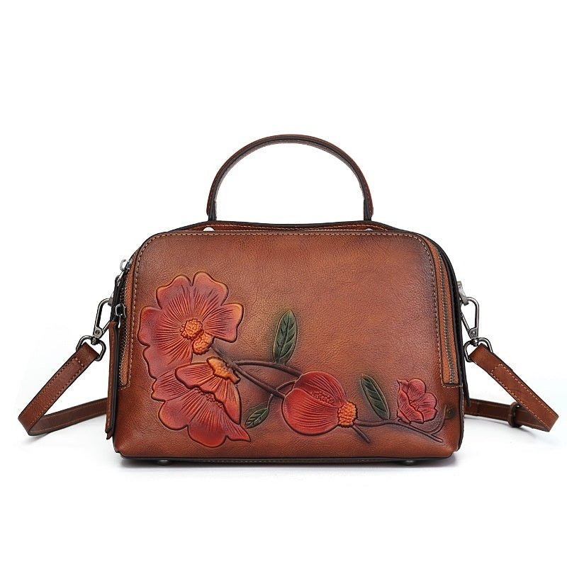 Sac Vintage en Cuir de Vachette avec Détails Embossés et Design à Main - IVOIRART.COM