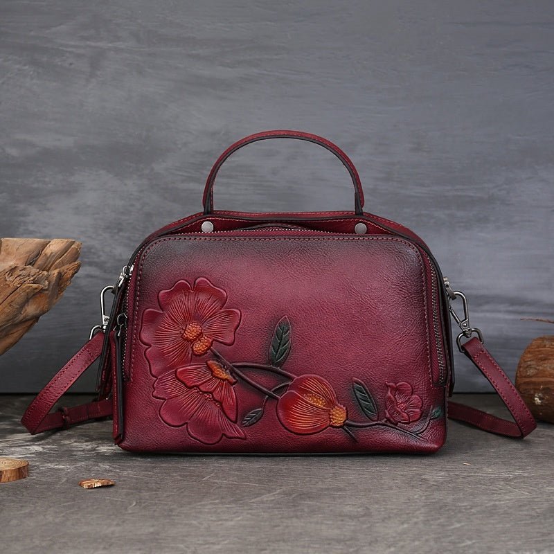 Sac Vintage en Cuir de Vachette avec Détails Embossés et Design à Main - IVOIRART.COM