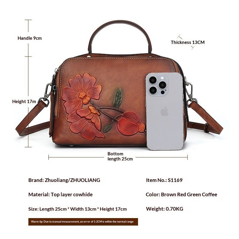 Sac Vintage en Cuir de Vachette avec Détails Embossés et Design à Main - IVOIRART.COM