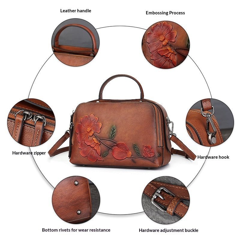 Sac Vintage en Cuir de Vachette avec Détails Embossés et Design à Main - IVOIRART.COM