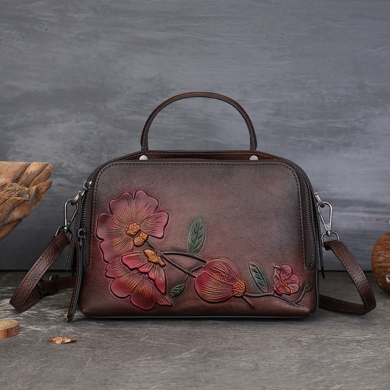 Sac Vintage en Cuir de Vachette avec Détails Embossés et Design à Main - IVOIRART.COM