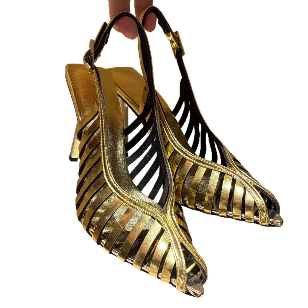 Sandales à bout pointu style stiletto ajourées pour femme - Or et Argent Talons. - IVOIRART.COM