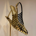 Sandales à bout pointu style stiletto ajourées pour femme - Or et Argent Talons. - IVOIRART.COM