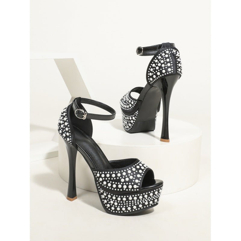 Sandales à Plateforme Imperméables à Brides Perle et Talons Ultra Hauteur - IVOIRART.COM