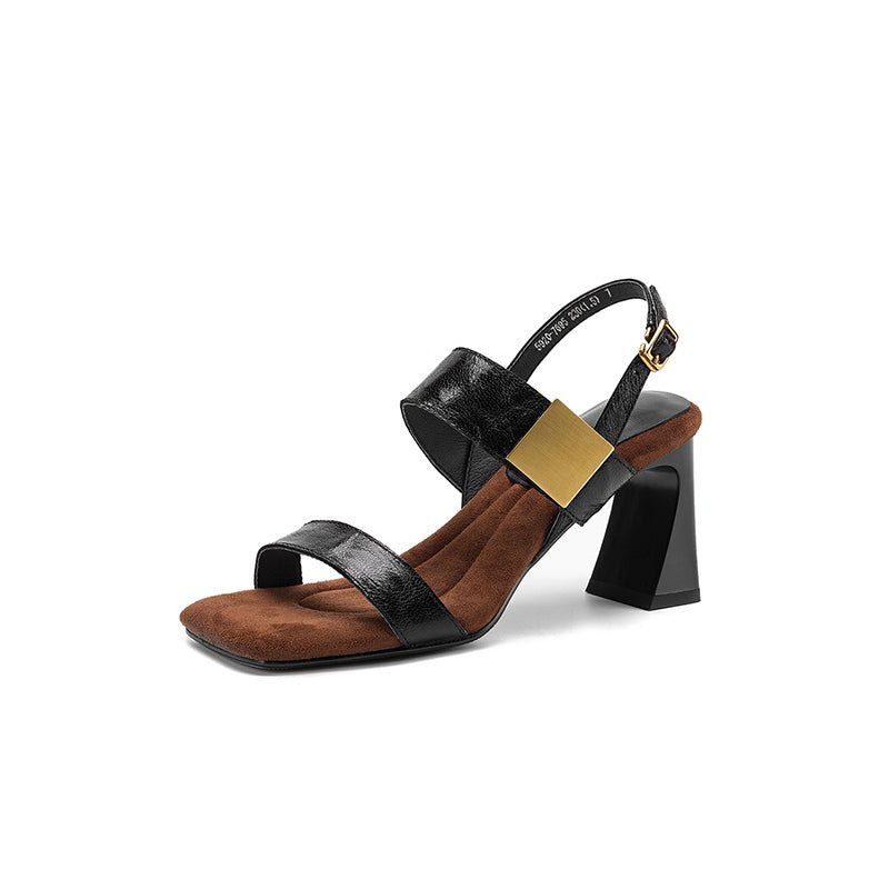 Sandales à talon bloc en peau de mouton pleine fleur faites main pour femmes - IVOIRART.COM