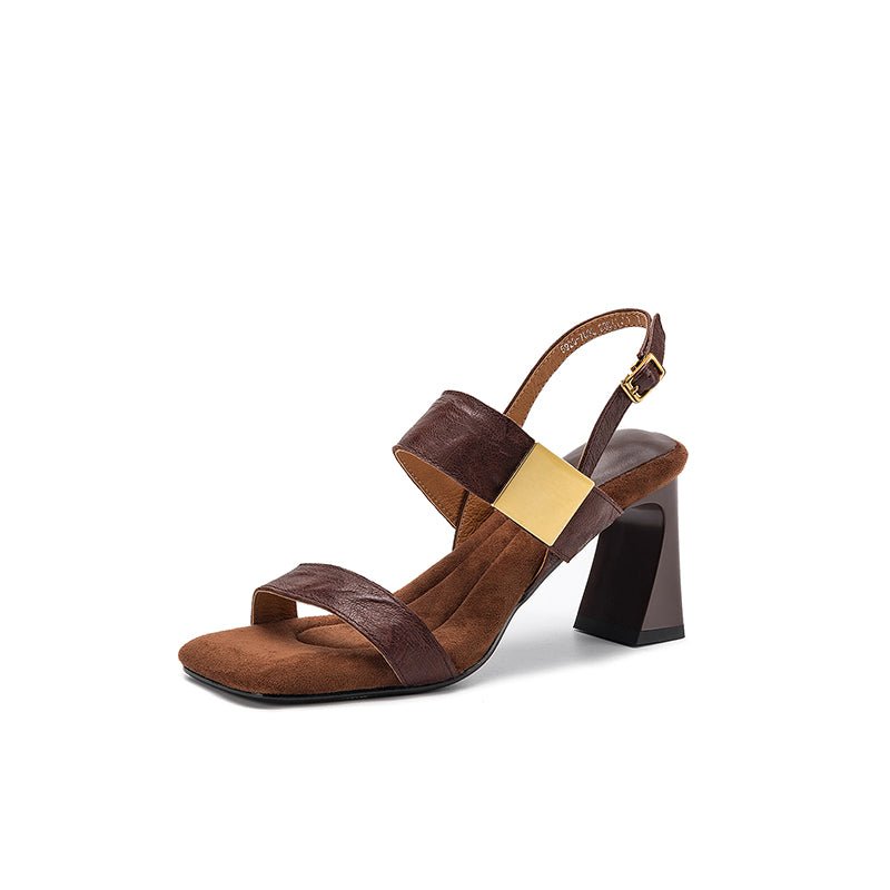 Sandales à talon bloc en peau de mouton pleine fleur faites main pour femmes - IVOIRART.COM