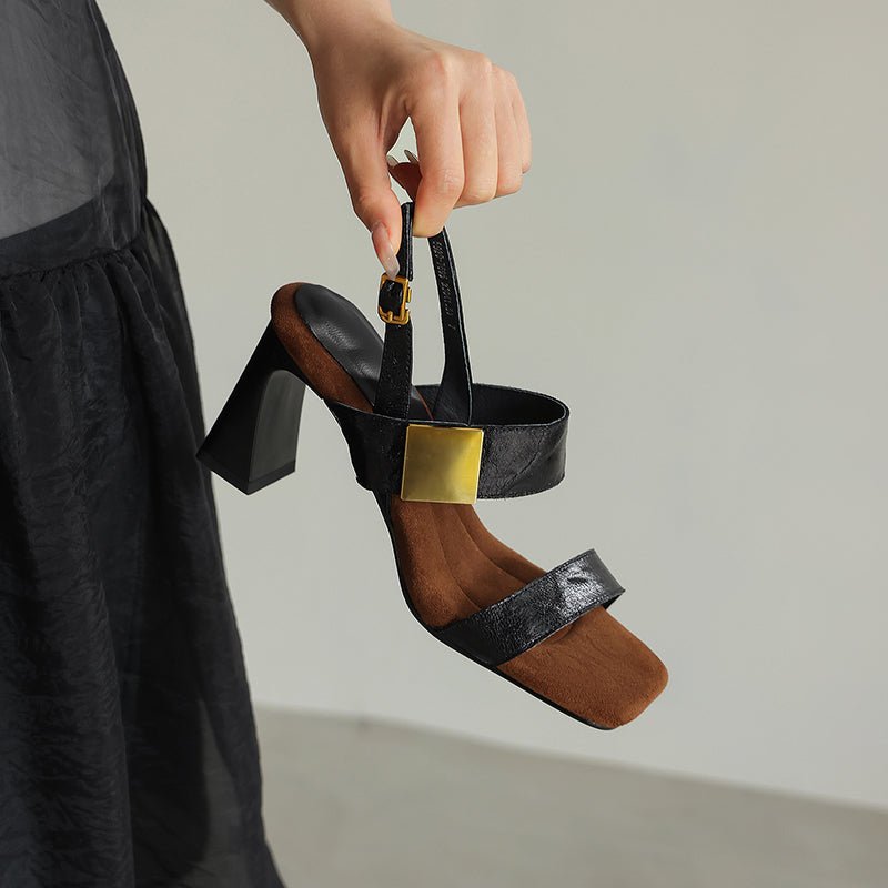 Sandales à talon bloc en peau de mouton pleine fleur faites main pour femmes - IVOIRART.COM