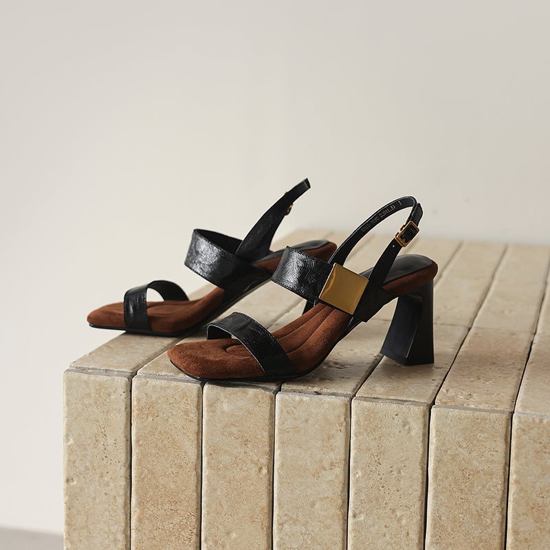 Sandales à talon bloc en peau de mouton pleine fleur faites main pour femmes - IVOIRART.COM