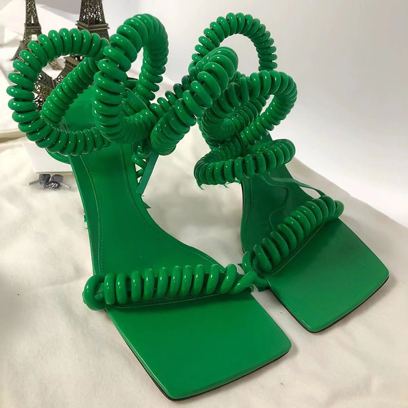 Sandales à talons aiguilles à brides enroulantes, bouts carrés, printemps - IVOIRART.COM