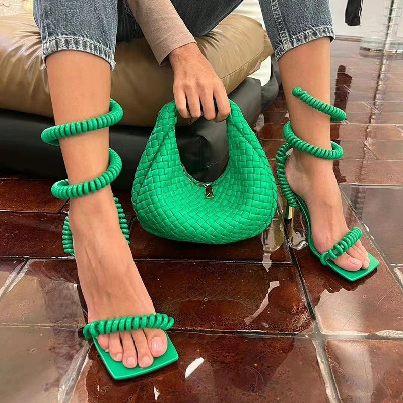 Sandales à talons aiguilles à brides enroulantes, bouts carrés, printemps - IVOIRART.COM