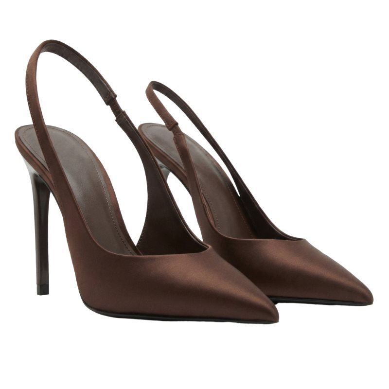 Sandales à Talons Aiguilles en Satin Marron pour Allonger les Jambes Élégantes - IVOIRART.COM