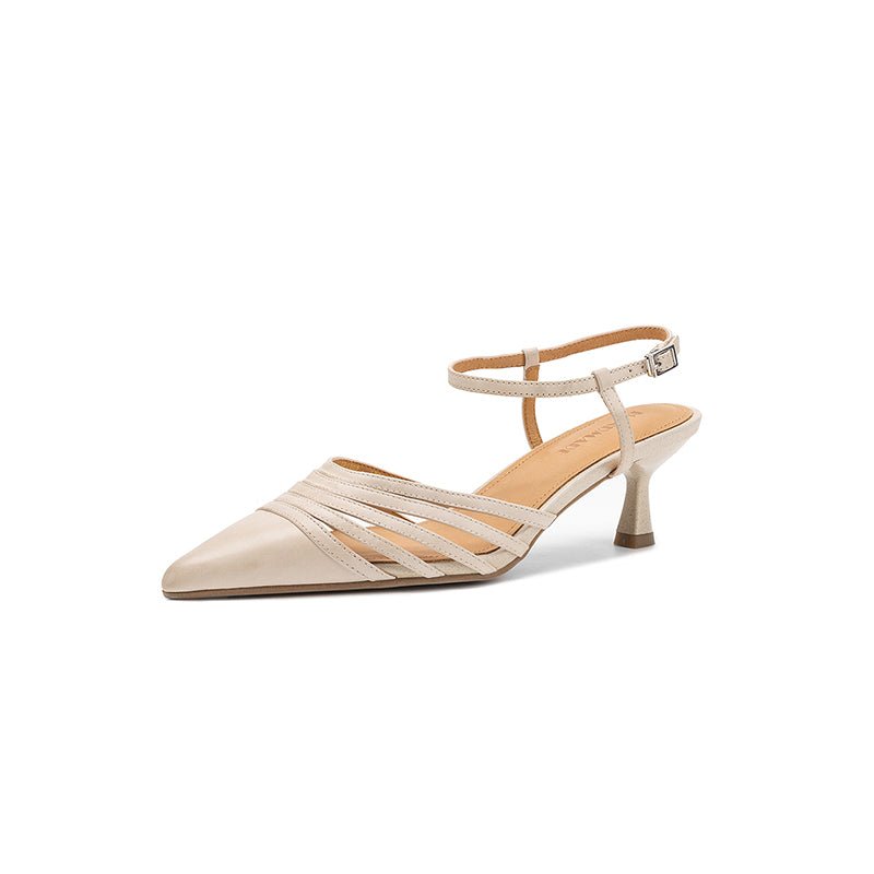Sandales à talons bijoux pour femmes en cuir pleine fleur lavé, brides fines, bout pointu - IVOIRART.COM