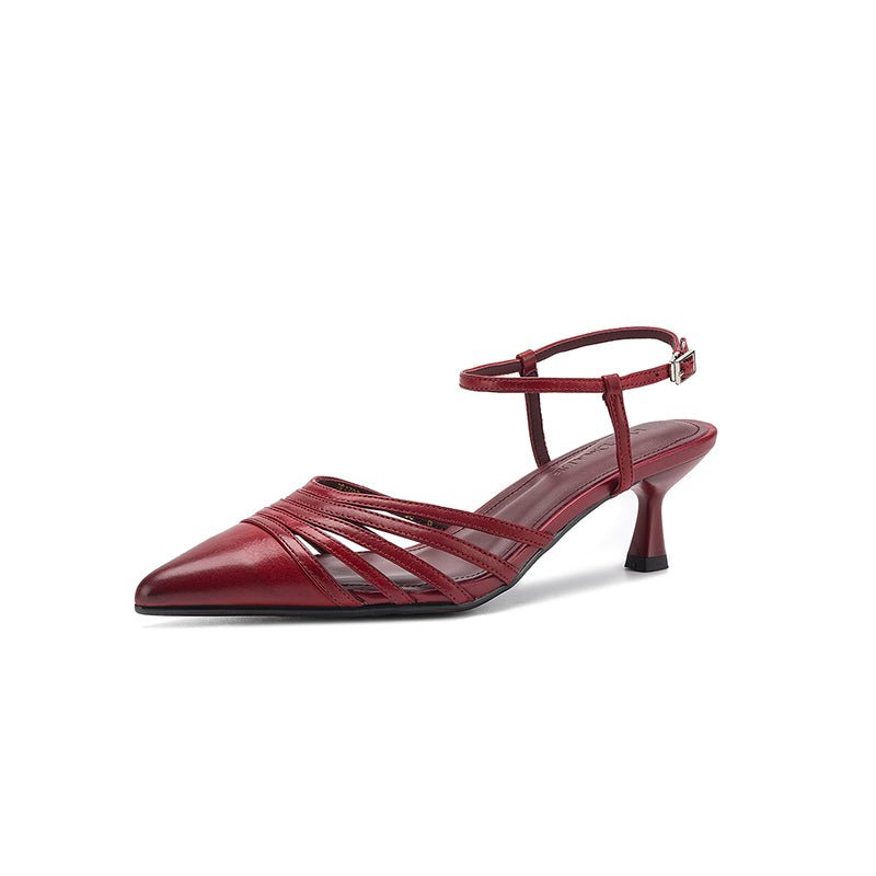 Sandales à talons bijoux pour femmes en cuir pleine fleur lavé, brides fines, bout pointu - IVOIRART.COM