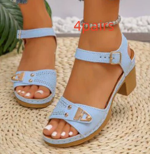 Sandales à talons carrés grandes tailles pour femmes, confortables et décontractées - IVOIRART.COM