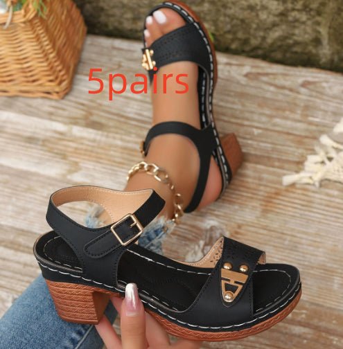 Sandales à talons carrés grandes tailles pour femmes, confortables et décontractées - IVOIRART.COM