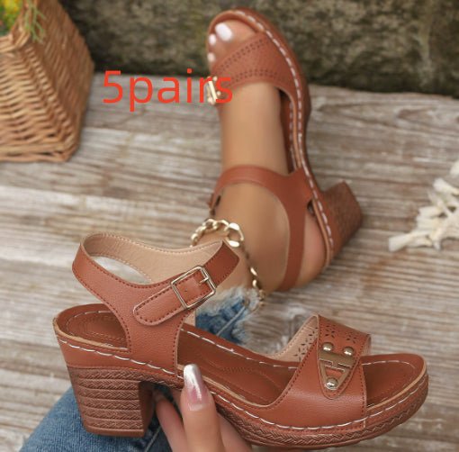 Sandales à talons carrés grandes tailles pour femmes, confortables et décontractées - IVOIRART.COM