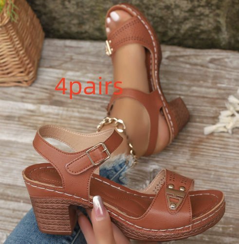 Sandales à talons carrés grandes tailles pour femmes, confortables et décontractées - IVOIRART.COM