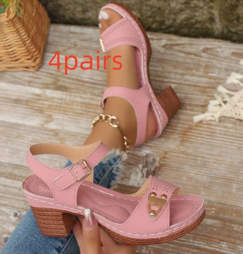 Sandales à talons carrés grandes tailles pour femmes, confortables et décontractées - IVOIRART.COM