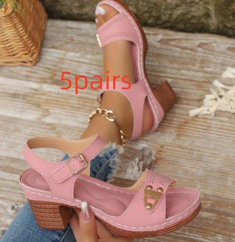 Sandales à talons carrés grandes tailles pour femmes, confortables et décontractées - IVOIRART.COM