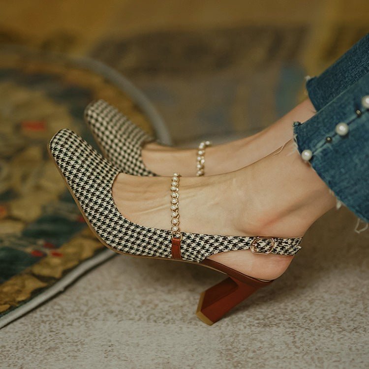 Sandales à Talons Hauts avec Bout Carré et Bride Chaîne à Boucle, Élégantes et Confortables - IVOIRART.COM