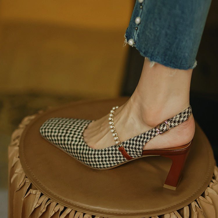 Sandales à Talons Hauts avec Bout Carré et Bride Chaîne à Boucle, Élégantes et Confortables - IVOIRART.COM