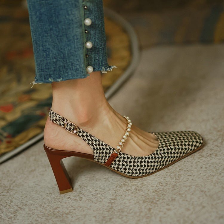 Sandales à Talons Hauts avec Bout Carré et Bride Chaîne à Boucle, Élégantes et Confortables - IVOIRART.COM