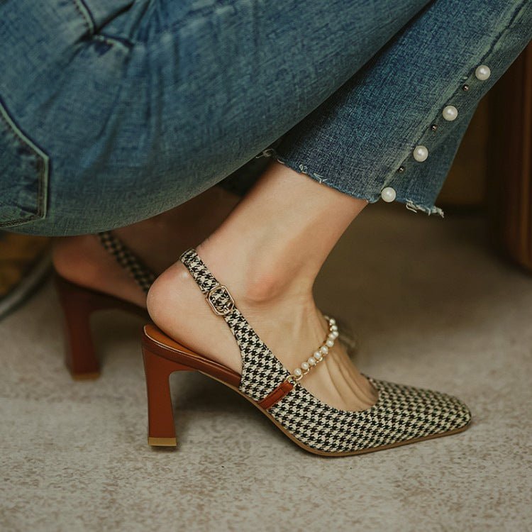 Sandales à Talons Hauts avec Bout Carré et Bride Chaîne à Boucle, Élégantes et Confortables - IVOIRART.COM
