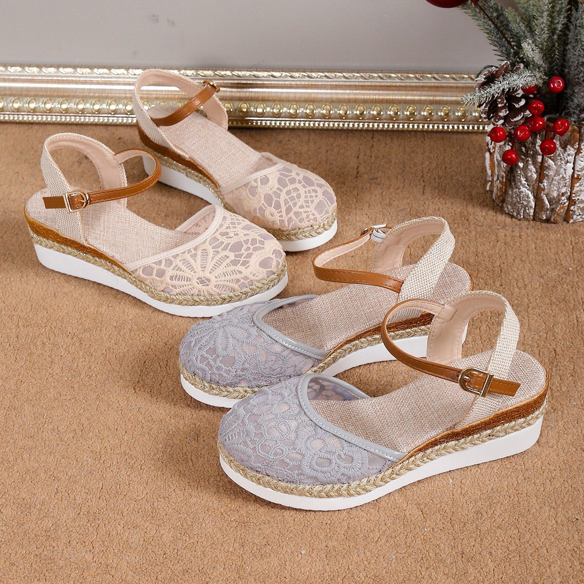 Sandales à talons hauts brodées, respirantes en maille, grande taille femme stylée - IVOIRART.COM