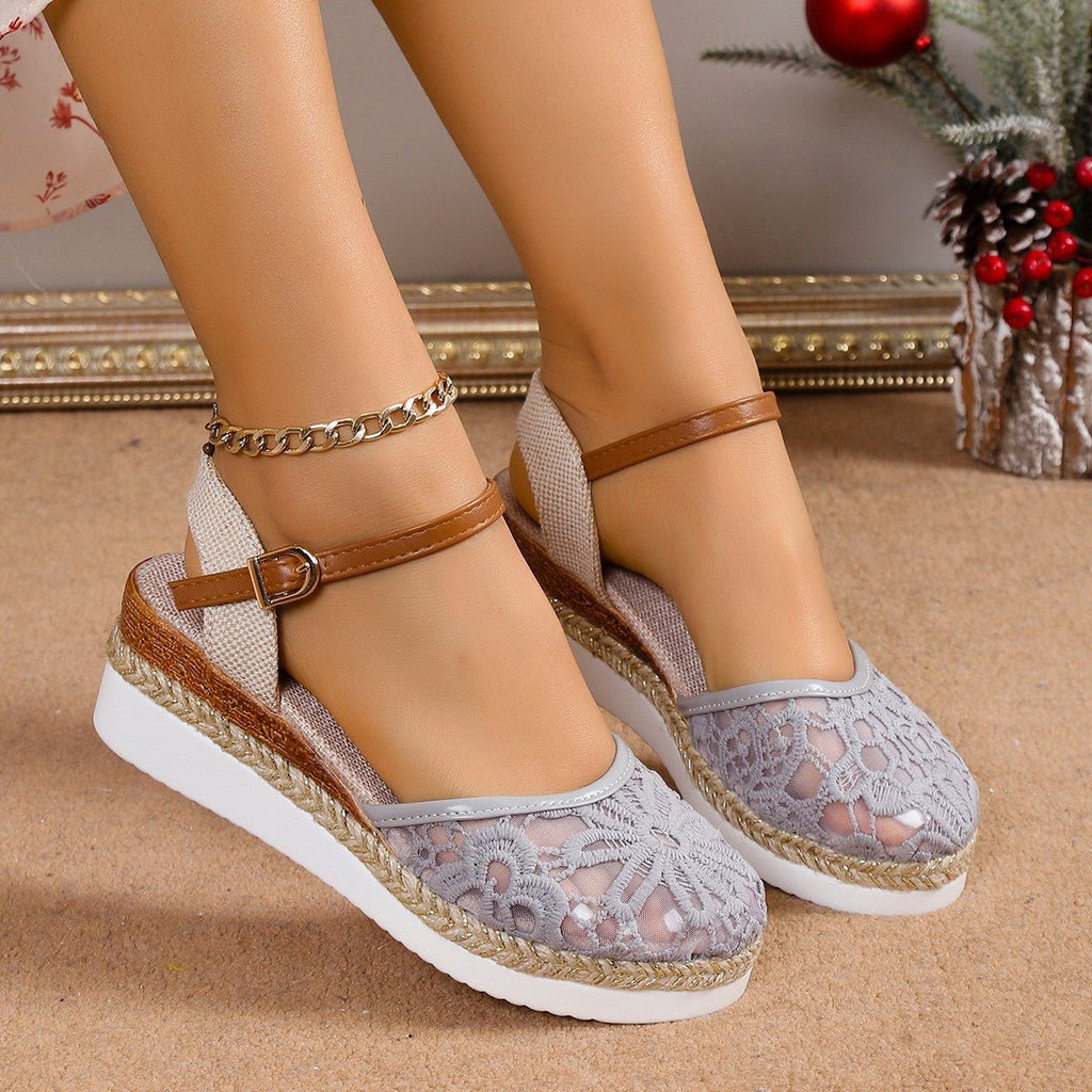 Sandales à talons hauts brodées, respirantes en maille, grande taille femme stylée - IVOIRART.COM
