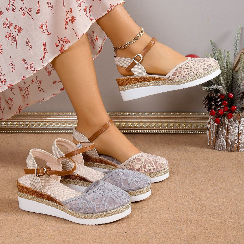 Sandales à talons hauts brodées, respirantes en maille, grande taille femme stylée - IVOIRART.COM