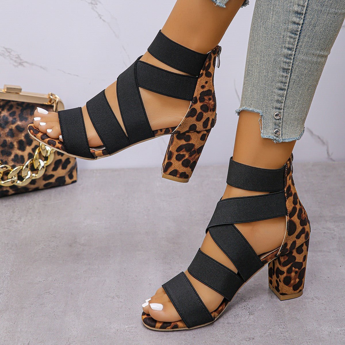 Sandales à talons hauts imprimé léopard pour femmes grande taille élégantes - IVOIRART.COM