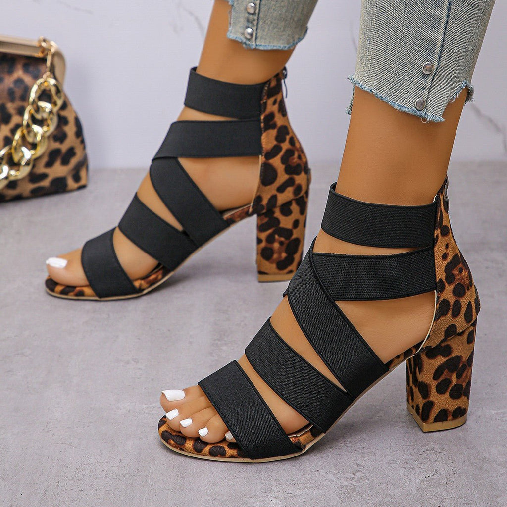 Sandales à talons hauts imprimé léopard pour femmes grande taille élégantes - IVOIRART.COM