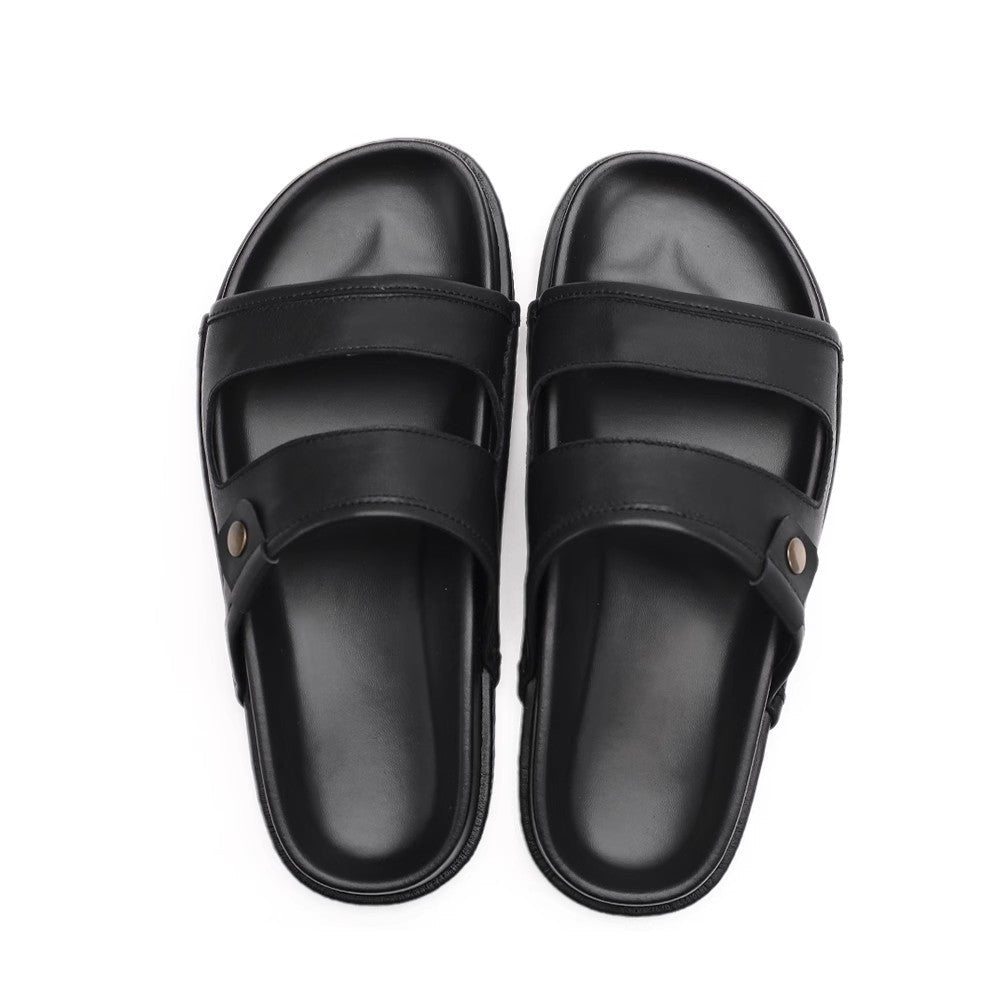 Sandales décontractées et respirantes pour homme, idéales pour la plage noir cuir - IVOIRART.COM