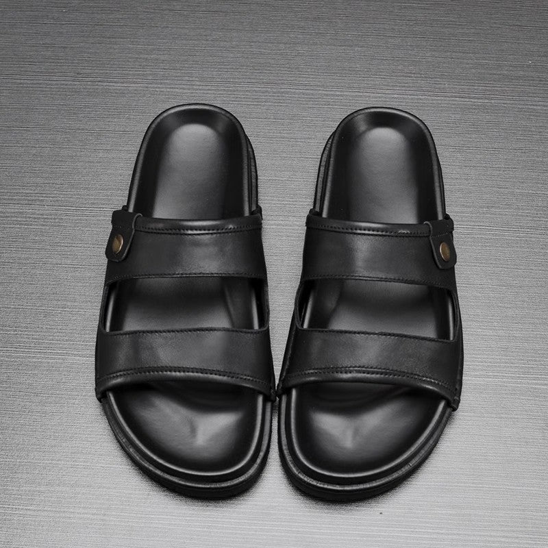 Sandales décontractées et respirantes pour homme, idéales pour la plage noir cuir - IVOIRART.COM
