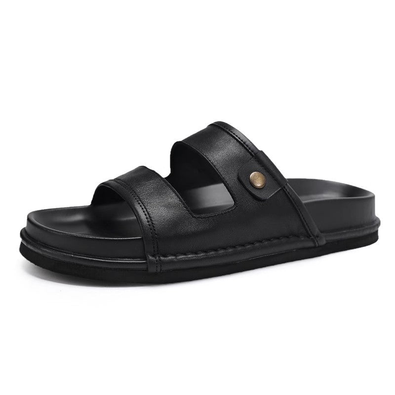 Sandales décontractées et respirantes pour homme, idéales pour la plage noir cuir - IVOIRART.COM