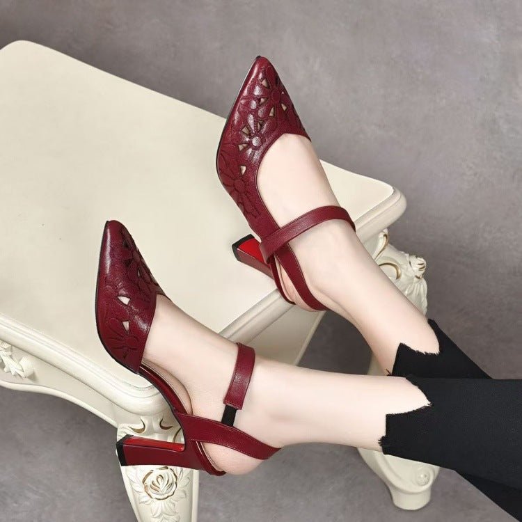 Sandales élégantes à talons hauts, bout pointu, cuir souple et découpe au talon - IVOIRART.COM