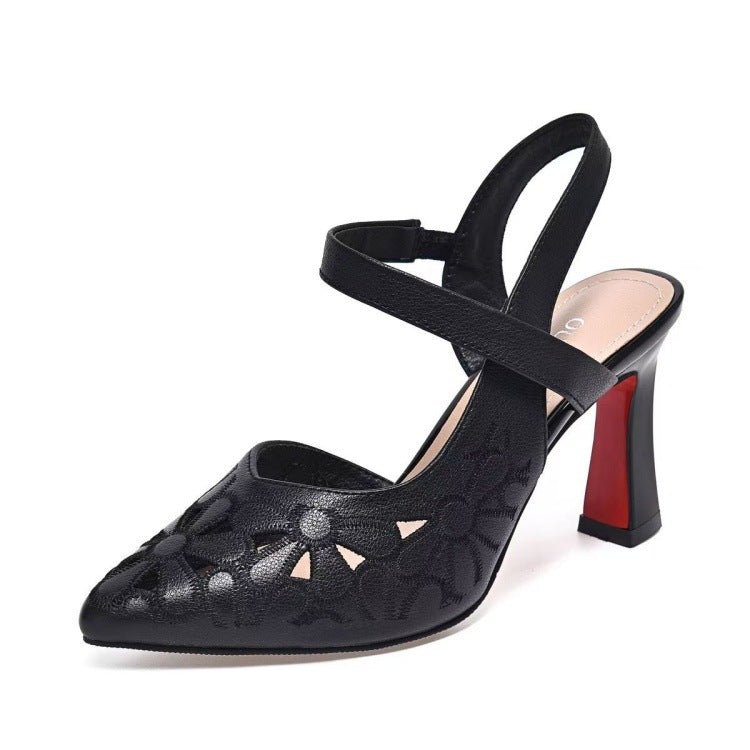 Sandales élégantes à talons hauts, bout pointu, cuir souple et découpe au talon - IVOIRART.COM