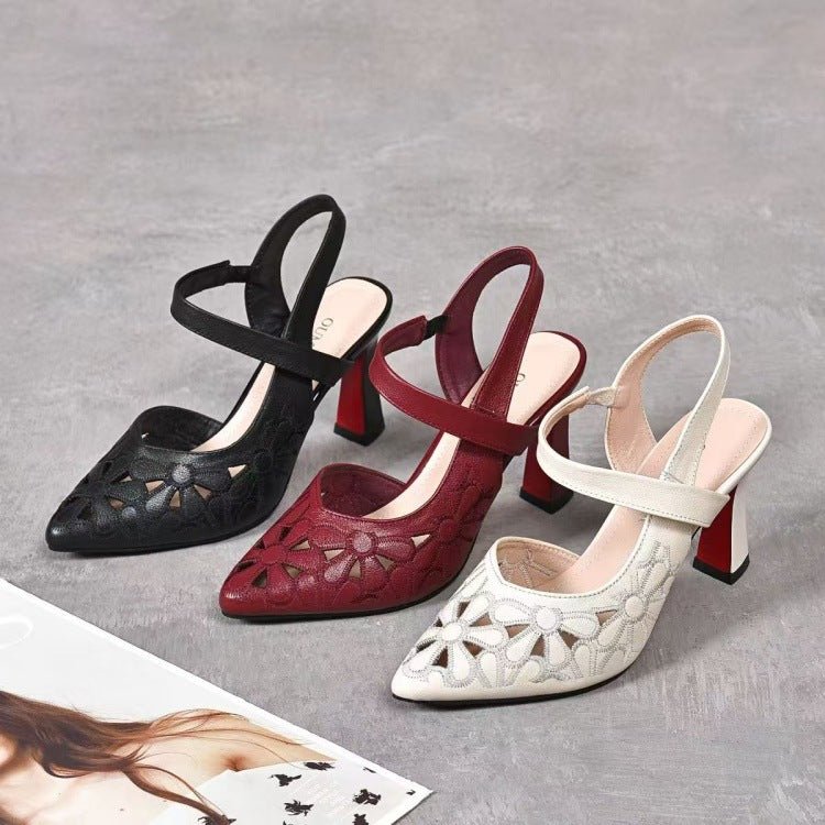 Sandales élégantes à talons hauts, bout pointu, cuir souple et découpe au talon - IVOIRART.COM